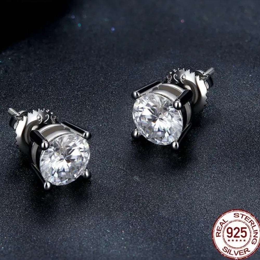 Certified 1ct. t.w. Moissanite Unisex Screw Lock Silver Stud Earrings NEW
